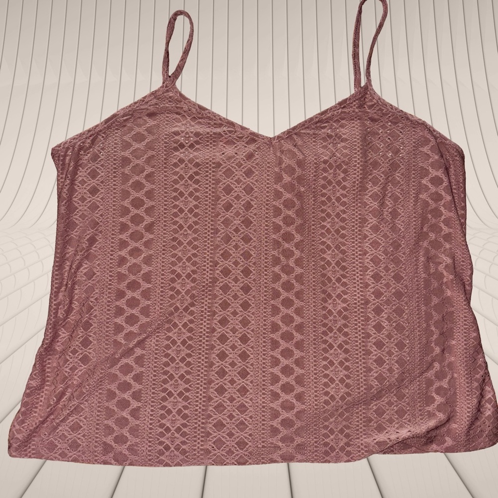 2 Boho Sleeveless Tops: Mauve Eyelet Lace Camisole & Yellow Floral Lace Tank Top